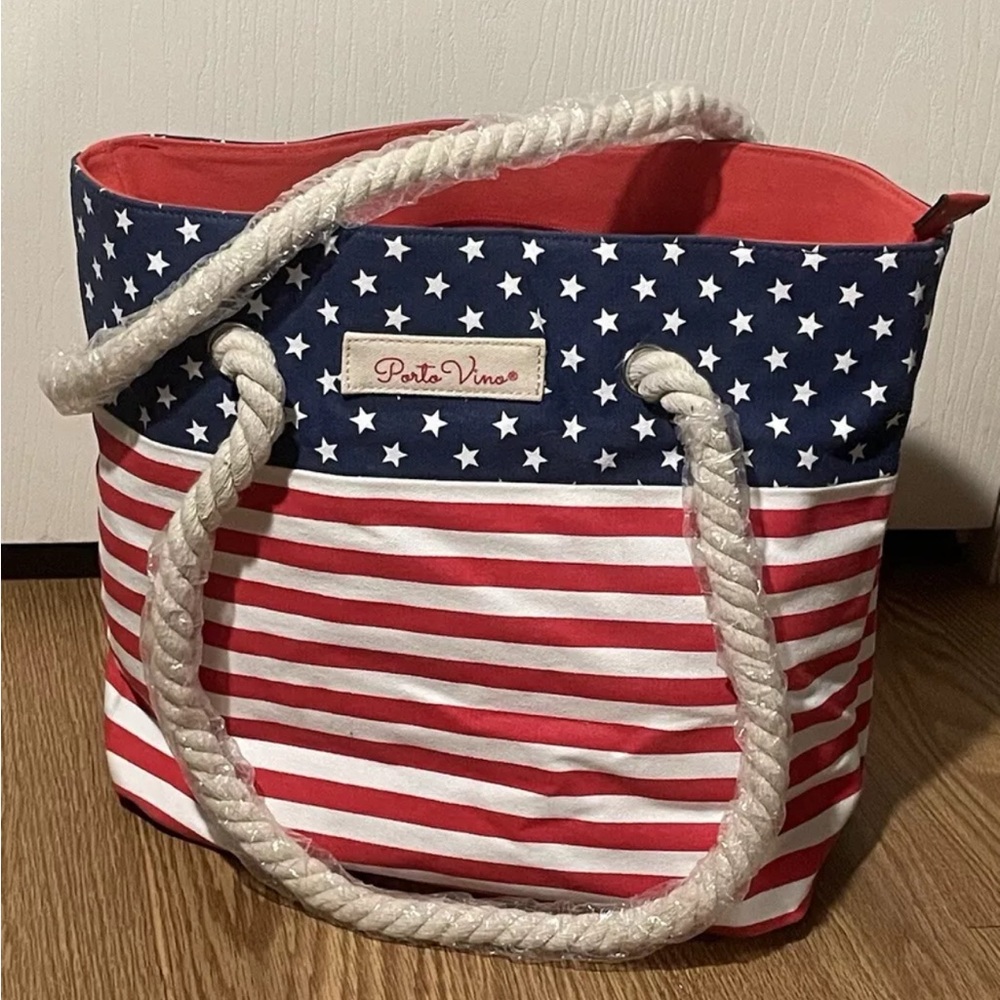 PortoVino Wine Tote/beach  Red , White And Blue w/ Hidden Spout & Wine Bag